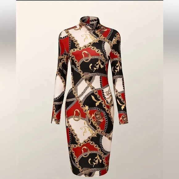 STYLEWE Long Sleeve Low Turtleneck Mini Dress Women Size Medium Chains - Picture 3 of 8